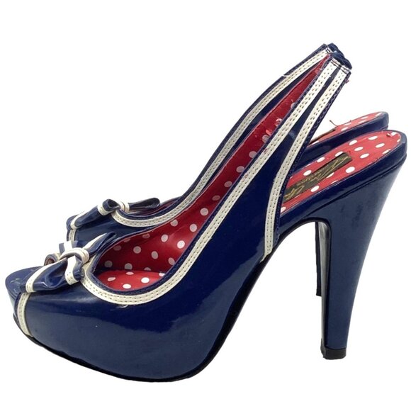 Pleaser Pin Up Couture Bettie 05 Platform Pumps 8 Slingback Peep Toe Faux Patent - Picture 5 of 8